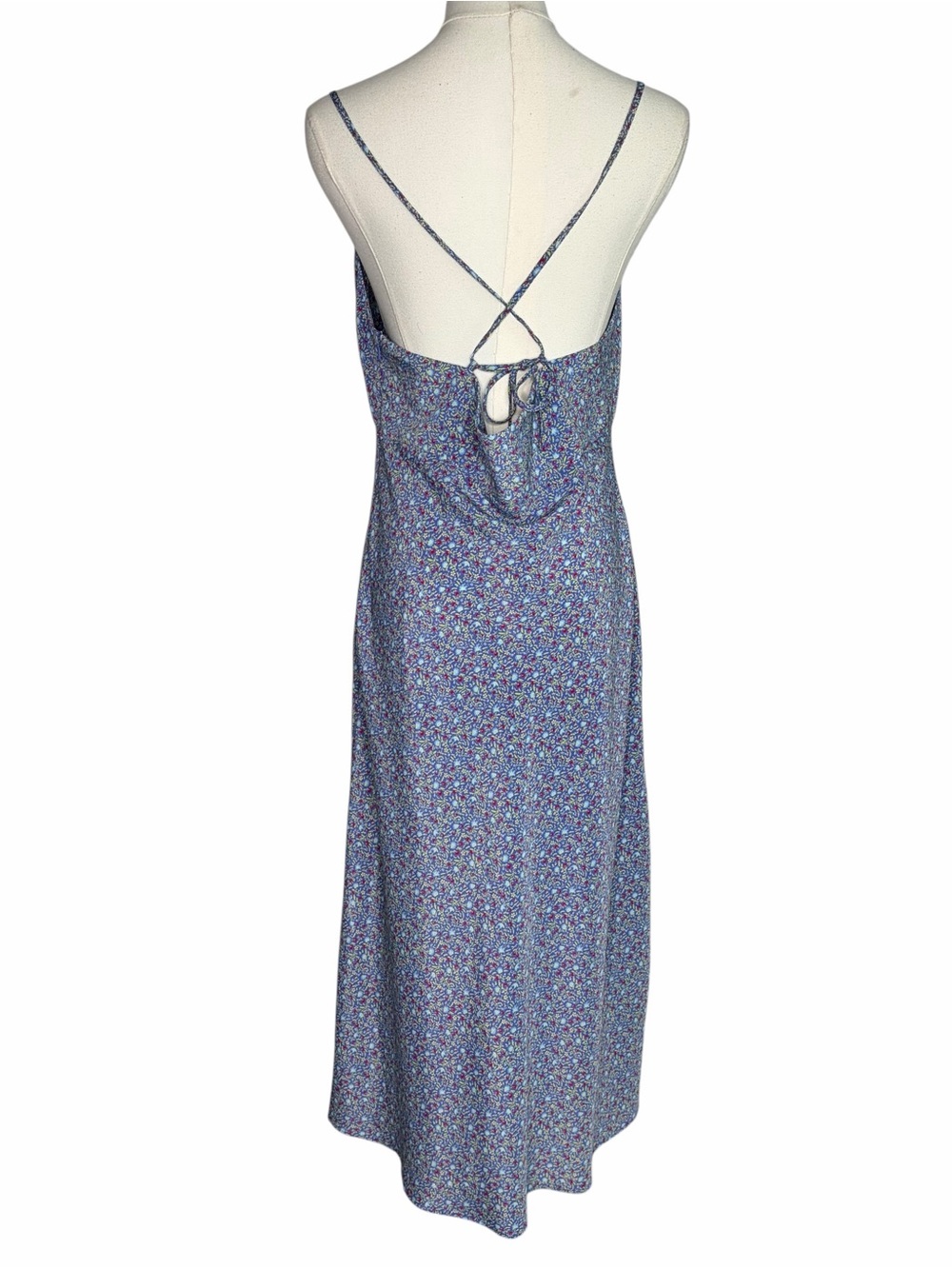 VTG 90s Express Strappy Open Back Maxi Dress Blue Floral Coquette Feminine cute